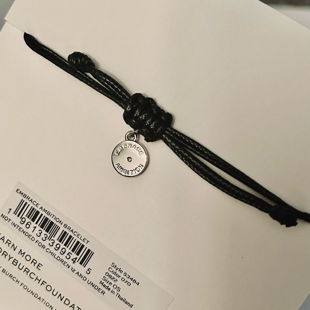 Tory Burch Black Cord Bracelet with Silver Logo Charm - Picture 5 of 6